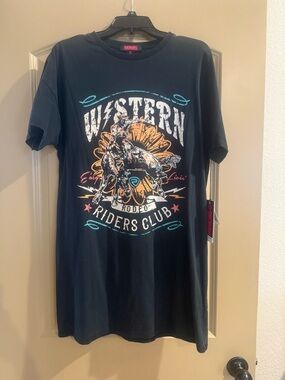 Rock & Roll Denim Western Graphic T Shirt Dress Small NWT Rodeo Riders Club